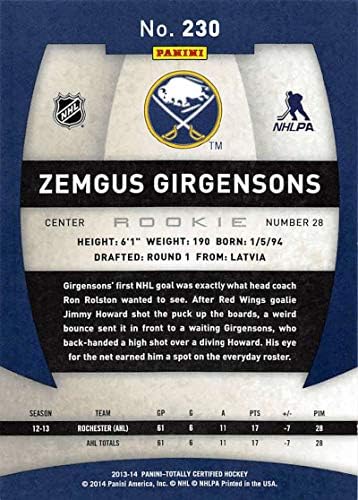 2013-14 פניני לגמרי מוסמך הוקי 230 Zemgus Girgensons RC כרטיס הטירון סברס באפלו