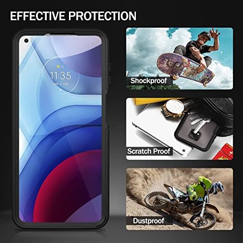 Wahhle Moto G כוח 2021 מקרה, מובנה מסך מגן גוף מלא Shockproof Slim Fit פגוש מגן טלפון כיסוי למוטורולה G כוח 2021 -שחור/ברור
