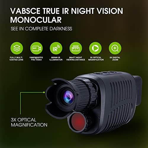 VABSCE דיגיטלי משקפת ראיית לילה עבור חושך, מלא 1080p HD וידאו מרחוק, אינפרא אדום לראיית לילה, משקפת לציד, קמפינג,